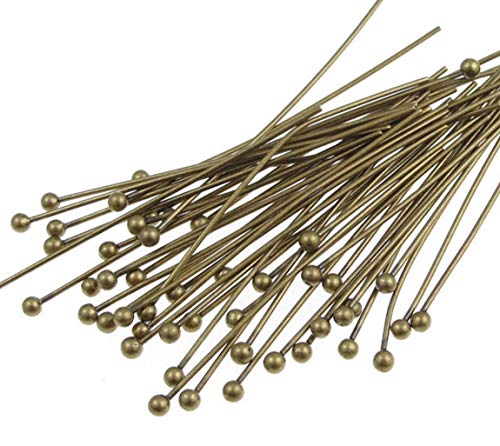 200pcs 26mm Round Ball Head Pins (Wire 0.8mm/0.03 inch/ 20 Gauge) Antique Bronze Plated Brass for Jewelry Beading Craft Making CF45-26