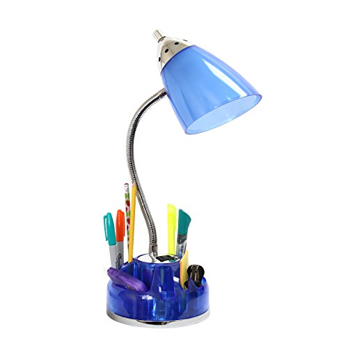 Limelights LD1015-CBL Flossy Organizer Desk Lamp with Charging Outlet Lazy Susan Base, Clear Blue 18.50 x 6.40 x 6.40 inches