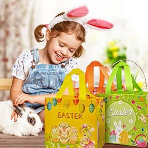 M-Sorflly Easter Bags（9Pcs）- Easter Gift Bags for Kids with Handles, Small Easter Egg Hunt Bags, Reusable Non-Woven Bunny Tote Bags for Easter Treat, Game & Party Supplies Size 8 * 8 * 6inches