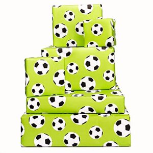 central 23 – fun wrapping paper for boys – 6 sheets of birthday gift wrap – soccer – football wrapping paper – for girls – green white – recyclable