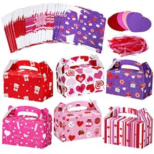 Winlyn 48 Set Valentine's Day Treat Boxes Hearts Prints Boxes Cookie Boxes Goodie Bag Party Favor Boxes Container Candy Box with Heart Tags Bulk for Kids Girls School Classroom Supplies