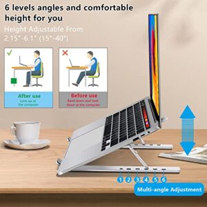 FOBELEC Laptop Stand, Adjustable Ergonomic Portable Aluminum Laptop Holder, Foldable Computer Stand 6 Angles Anti-Slip Laptop Riser Compatible with 9-16 inch Laptops