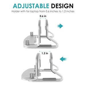 LOTEYIKE Aluminum Vertical Laptop Stand, MacBook Pro Laptop Vertical Stand Dock Holder with Adjustable Slot Fits All Laptops Notebook Tablets MacBook Air- Save Space & Improve Airflow, Silver