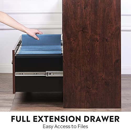 DEVAISE Lateral File Cabinet, 1 Large Drawer Wood Filing Cabinet with 2 Open Adjustable Storage Shelves for Office Home, Cherry