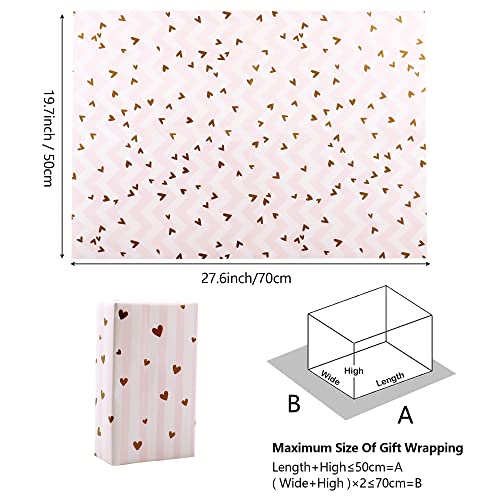 MAMUNU 6 Sheets Gift Wrapping Paper, Pink and Gold Folded Wrapping Paper with Heart, Bunny, Rainbow, Flamingo and Crown Designs for Women Girls Kids Birthday, Valentine's Day, Wedding, Baby Shower 50x70CM