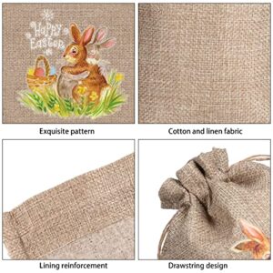 Whaline 24Pcs Easter Burlap Gift Bag Linen Jute Drawstring Bag 5.9 x 7.9 Inch Easter Bunny Rabbit Gift Pouch Bag Rustic Hunt Bag for Party Favor DIY Craft