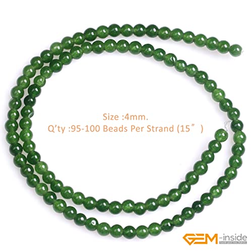 GEM-Inside Natural 4mm Green Taiwan Jade Gemstone Loose Beads Round Crystal Energy Stone Power for Jewelry Making 15"