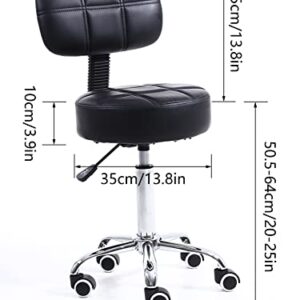 KKTONER Round Rolling Stool with Back PU Leather Height Adjustable Swivel Drafting Work SPA Salon Stools Chair with Wheels (Black)