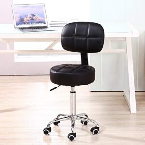KKTONER Round Rolling Stool with Back PU Leather Height Adjustable Swivel Drafting Work SPA Salon Stools Chair with Wheels (Black)