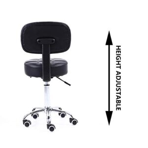 KKTONER Round Rolling Stool with Back PU Leather Height Adjustable Swivel Drafting Work SPA Salon Stools Chair with Wheels (Black)