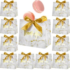 Leinuosen 12 Pcs Small Thank You Gift Bag, Party Favor Bags, Bridal Shower Gift Bags for Guests, Gift Wrap Bags Wedding Baby Shower Birthday Party Supplies(Marble, Gold,7 x 6.3 x 3.9 Inch)