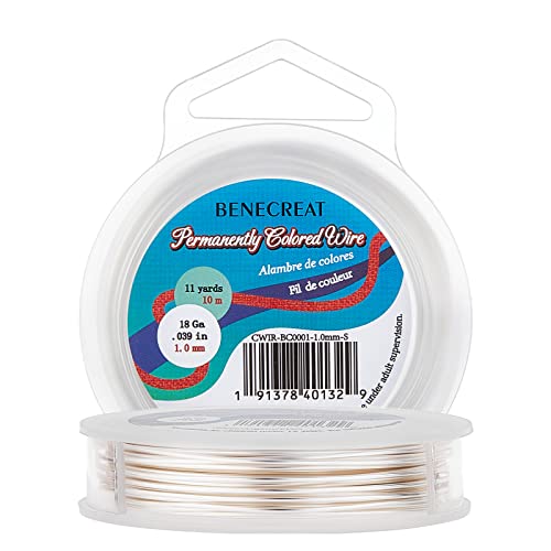 BENECREAT 18 Gauge Tarnish Resistant Copper Wire Silver Jewelry Beading Wire for Bracelet Necklace Jewelry Making, 33-Feet/11-Yard