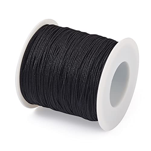 Cheriswelry 100M 0.8mm Nylon Beading Cord Black Chinese Knotting Rattail Macrame Thread String Roll for Jewelry Making Kumihimo Wrapping Supplies DIY Crafts