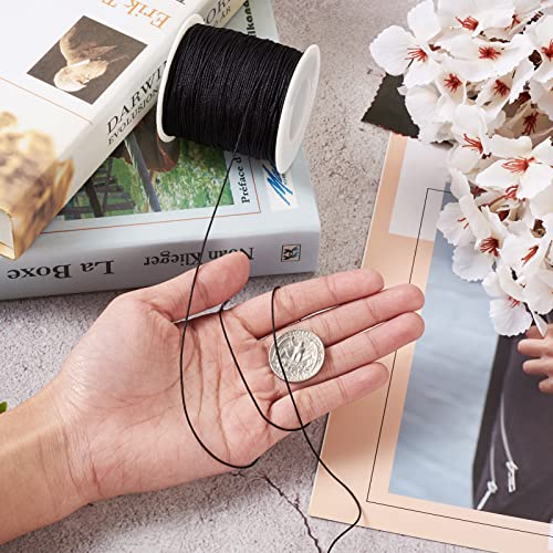 Cheriswelry 100M 0.8mm Nylon Beading Cord Black Chinese Knotting Rattail Macrame Thread String Roll for Jewelry Making Kumihimo Wrapping Supplies DIY Crafts