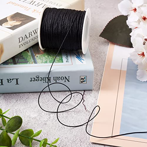 Cheriswelry 100M 0.8mm Nylon Beading Cord Black Chinese Knotting Rattail Macrame Thread String Roll for Jewelry Making Kumihimo Wrapping Supplies DIY Crafts