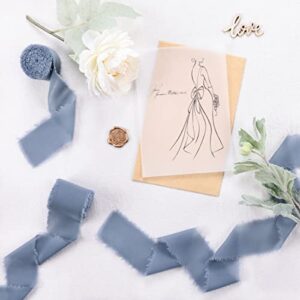 Socomi Dusty Blue Handmade Fringe Chiffon Silk Ribbon 1-3/4" x 7Yd 4 Rolls Frayed Ribbons for Wedding Invitations Bridal Bouquets Gift Wrapping