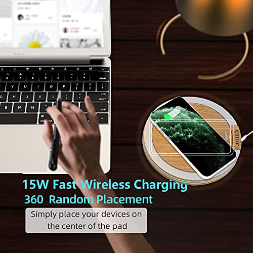 EMIE LED Bedside Lamp with Wireless Charger, Touch Desk Lamp Adjustable Nightstand Light Decor, 3 Brightness Levels Eye-Caring Table Lamps for Bedroom Dorm Home Office Gifts