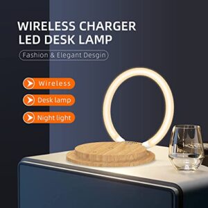 EMIE LED Bedside Lamp with Wireless Charger, Touch Desk Lamp Adjustable Nightstand Light Decor, 3 Brightness Levels Eye-Caring Table Lamps for Bedroom Dorm Home Office Gifts