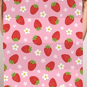 CENTRAL 23 Baby Shower Wrapping Paper for Girl - 6 Sheets of Pink Gift Wrap - Strawberry Flowers Star - Birthday Wrapping Paper for Girls - Comes with Fun Sticker