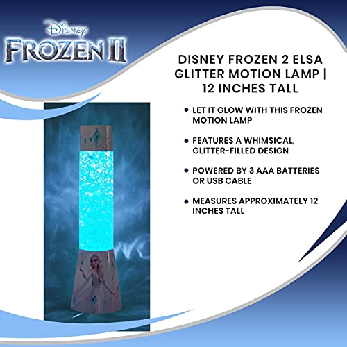 Ukonic Disney Frozen 2 Elsa Glitter Lamp | LED Light, Bedside Table Lamp for Desk | Home Decor Accessories and Room Essentials | Official Disney Princess Collectible | 12 Inches Tall