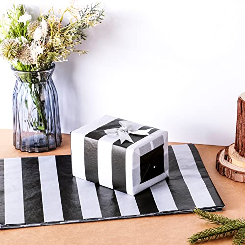 Stripes Tissue Paper Stripes Wrapping Paper, 28 Inch by 20 Inch, 30 Sheets (Black and White)