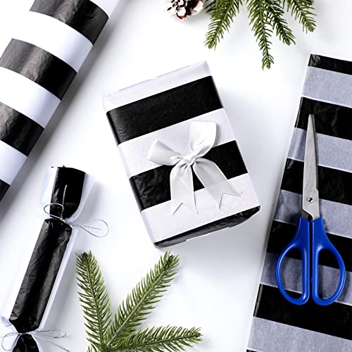 Stripes Tissue Paper Stripes Wrapping Paper, 28 Inch by 20 Inch, 30 Sheets (Black and White)