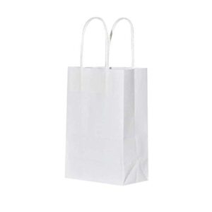 bagmad 50 pack sturdy small white gift paper bags with handles bulk, kraft bags 5.25×3.25×8 inch, craft grocery shopping retail party favors wedding bags sacks (white, 50pcs)