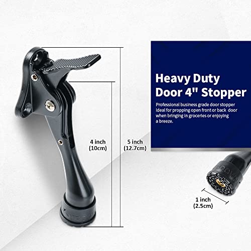 HOME&I One Touch Easy Pedal Door Stop Stopper Height Adjustable Kick Down Door Stop with Rubber Tip Spring Lever Screw Type (Black)