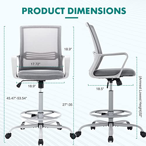 Office Chair with Ergonomic Lumbar Support Armrests Standing Desk Chair with Breathable Mesh, Comfortable Padded Seat Cushion