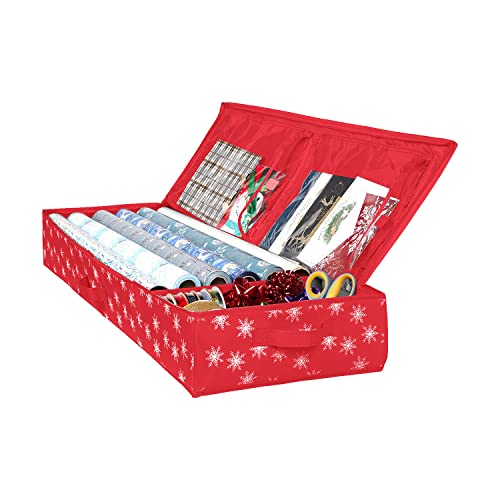 Wrapping Paper Storage Container – Fits up to 27 Rolls 1 3/8” Diam. - Underbed Gift Wrap Organizer Bags, Wrapping Paper Rolls, Ribbon, and Bows - Under Bed- Durable Material 600D - Up to 40” Rolls