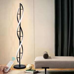 leniver led spiral floor lamp, unique 3 color dimmable standing lamp, modern creative standing pole lamps with remote control for living room, bedroom and office – black