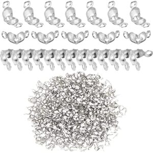 1500 pieces beads tips knot covers clamshell crimp tips beads set calotte ends knot covers fold-over bead covers for jewelry making diy bracelet necklaces(silver)