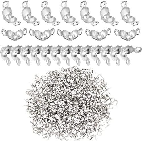 1500 Pieces Beads Tips Knot Covers Clamshell Crimp Tips Beads Set Calotte Ends Knot Covers Fold-Over Bead Covers for Jewelry Making DIY Bracelet Necklaces(Silver)