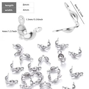 1500 Pieces Beads Tips Knot Covers Clamshell Crimp Tips Beads Set Calotte Ends Knot Covers Fold-Over Bead Covers for Jewelry Making DIY Bracelet Necklaces(Silver)