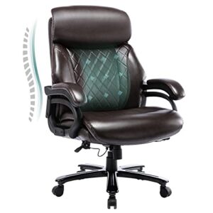 big and tall office chair 400lbs-heavy duty executive desk chair with extra wide seat, high back ergonomic leather computer chair with tilt rock&tension, padded armrests-diamond brown
