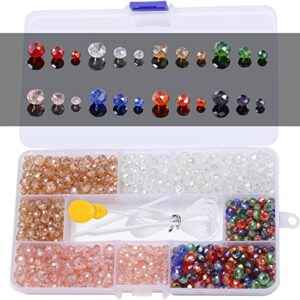 1100pcs glass beads for jewelry making, crystal beads for bracelets making 4mm 6mm 8mm briolette bead rondelle spacer assorted colors for waist beads suncatcher wind chimes necklace earrings making