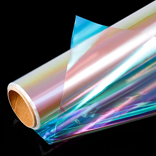 Pengxiaomei 32in x 50 Ft Iridescent Cellophane Wrap for Gift Baskets Flower Wrapping Paper Holographic Cellophane Wrap Roll for Gift Floral Bouquet Wrapping