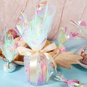 Pengxiaomei 32in x 50 Ft Iridescent Cellophane Wrap for Gift Baskets Flower Wrapping Paper Holographic Cellophane Wrap Roll for Gift Floral Bouquet Wrapping