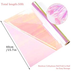 Pengxiaomei 32in x 50 Ft Iridescent Cellophane Wrap for Gift Baskets Flower Wrapping Paper Holographic Cellophane Wrap Roll for Gift Floral Bouquet Wrapping