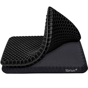 gel seat cushion for long sitting, double thick egg seat cushion with non-slip cover, breathable honeycomb home office chair pads wheelchair cushion for relieving back pain & sciatica pain (black)