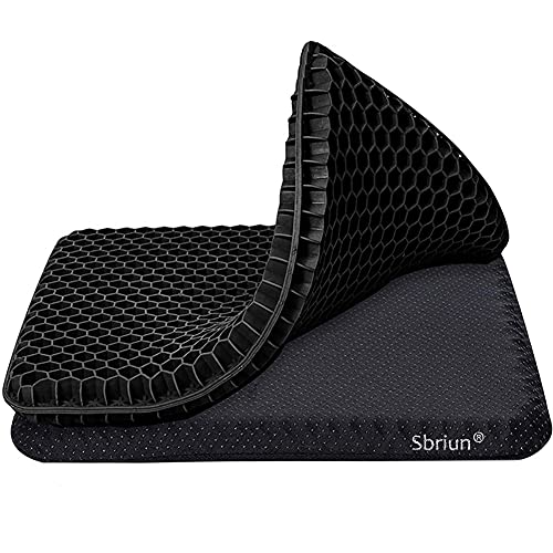 Gel Seat Cushion for Long Sitting, Double Thick Egg Seat Cushion with Non-Slip Cover, Breathable Honeycomb Home Office Chair Pads Wheelchair Cushion for Relieving Back Pain & Sciatica Pain (Black)