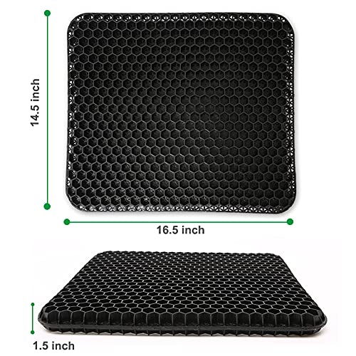 Gel Seat Cushion for Long Sitting, Double Thick Egg Seat Cushion with Non-Slip Cover, Breathable Honeycomb Home Office Chair Pads Wheelchair Cushion for Relieving Back Pain & Sciatica Pain (Black)