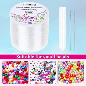 Stretchy String for Bracelets, Cridoz 0.5mm Clear Elastic String Stretch Cord Jewelry Bead Bracelet String with 2 Pcs Beading Needles for Seed Beads, Pony Beads, Bracelets and Jewelry Making