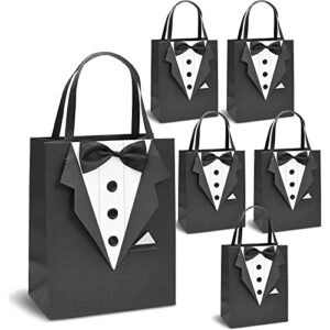 tuxedo gift bag set for wedding groomsman, bachelor party favors (black, 6 pack)