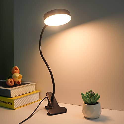 AVEVA Clip on Desk Lamp,96 CRI Eye Protection Book Light,Small Desk Lamp for Dorm,3 Color Modes,Dimmable LED Table Lamp,Black Metal Body 360° Gooseneck Reading Light (Non-Rechargeable )