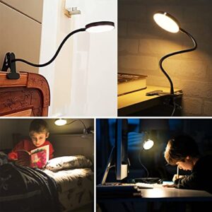 AVEVA Clip on Desk Lamp,96 CRI Eye Protection Book Light,Small Desk Lamp for Dorm,3 Color Modes,Dimmable LED Table Lamp,Black Metal Body 360° Gooseneck Reading Light (Non-Rechargeable )