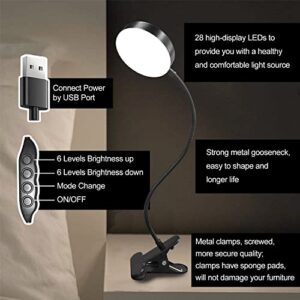 AVEVA Clip on Desk Lamp,96 CRI Eye Protection Book Light,Small Desk Lamp for Dorm,3 Color Modes,Dimmable LED Table Lamp,Black Metal Body 360° Gooseneck Reading Light (Non-Rechargeable )