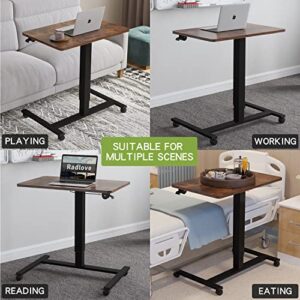 Mobile Standing Desk Height Adjustable Sit to Stand Table, 28 x 20'' Pneumatic Laptop Desk with Gas Spring Riser, Overbed Table with Lockable Wheels for Offices, Home, Medical (Rustic Brown)