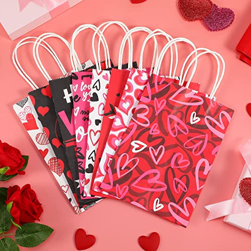 32 Pcs Valentines Day Gift Bags Valentines Kraft Paper Bags with Tissue Paper Heart Shaped Treat Goodies Bag for Wedding Valentines Party Gift Giving Kids Classroom Exchange Prizes, 8.7 x 6.3 x 3 inch