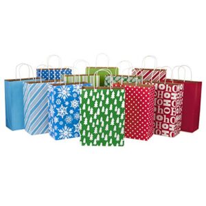 hallmark 13″ large gift bag assortment, holiday icons (12 paper gift bags in assorted designs for hanukkah or christmas | stripes, polka dots, snowflakes, christmas trees)